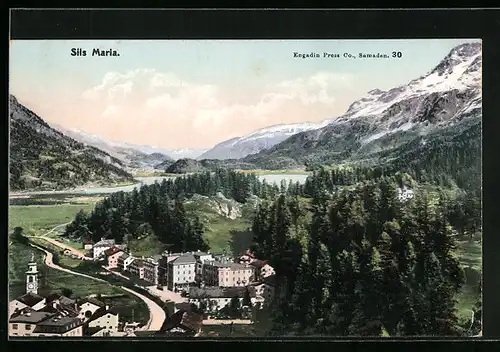 AK Sils Maria, Totalansicht von einem Berg aus gesehen