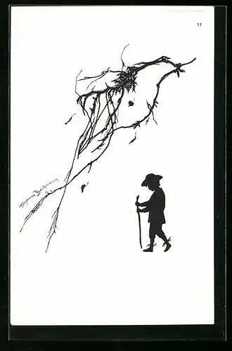 AK Wanderer unter einem Ast vom Baum, Scherenschnitt