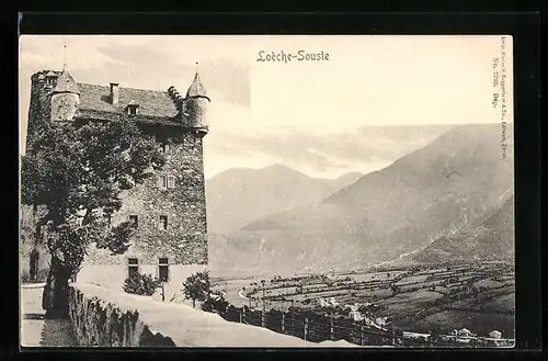 AK Loèche-Souste, Totalansicht von einer Burg aus