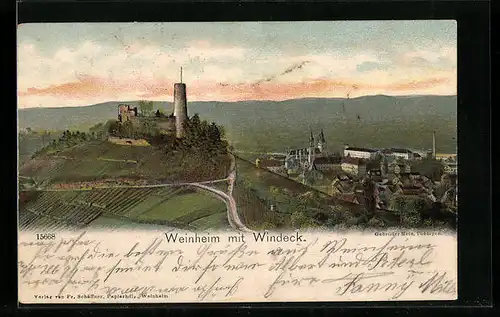 AK Weinheim, Ortsansicht mit Windeck