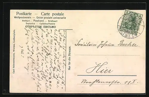 AK Worms, Ortsansicht aus der Vogelschau