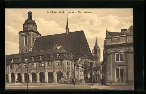 AK Dessau, Grosser Markt und Marienkirche