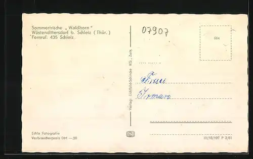 AK Wüstendittersdorf b. Schleiz (Thür.), Sommerfrische Waldhorn