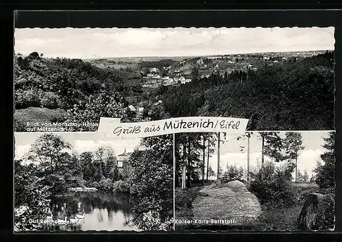 AK Mützenich / Eifel, Gut Reichenstein, Kaiser Karls Bettstatt, Blick auf Monschau-Höfen