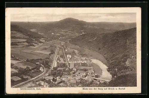 AK Nideggen / Eifel, Blick von der Burg auf Brück und Rurtal