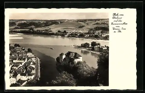 AK Passau, Blick von Oberhaus auf den Zusammenfluss von Donau, Inn und Ilz