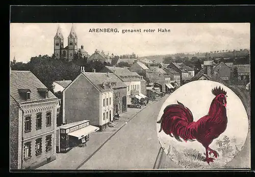 AK Arenberg, genannt roter Hahn, Ortsansicht aus der Vogelschau