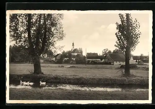 AK Bobingen bei Augsburg, Blick über das Flüsschen zum Ort