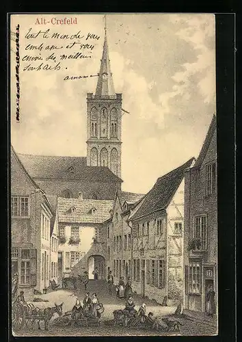 AK Alt-Crefeld, Ortspartie mit Kirche