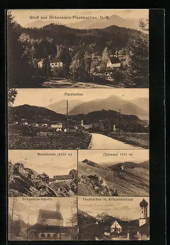 AK Birkenstein-Fischbachau, Ortsansicht, Wendelstein, Rotwand, Birkenstein-Kapelle, Kriegerdenkmal