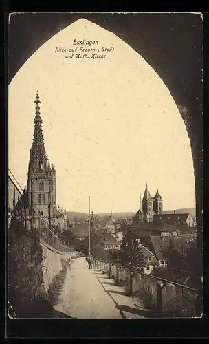 AK Esslingen, Blick auf Frauen-, Stadt- und Kath. Kirche