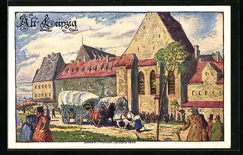 Künstler-AK Leipzig, Internationale Baufachausstellung mit Sonderausstellungen 1913, Partie Alt-Leipzig