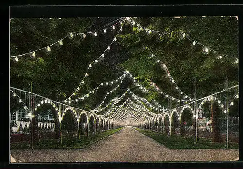 AK Dresden, Internationale Hygiene-Ausstellung 1911, Illumination der Herkulesallee
