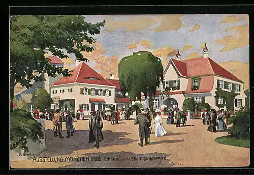 Künstler-AK München, Ausstellung 1908, Eingang zum Vergnügungspark