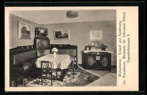 AK München, Ausstellung bemalter Wohnräume 1910-Wohnzimmer