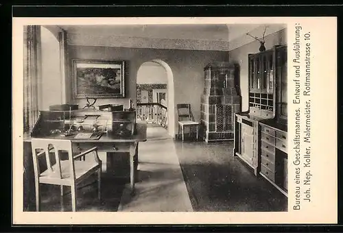 AK München, Ausstellung bemalter Wohnräume 1910-Bureau eines Geschäftsmannes