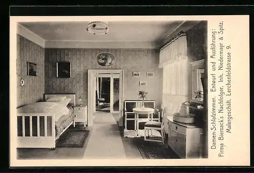 AK München, Ausstellung bemalter Wohnräume 1910-Damen-Schlafzimmer