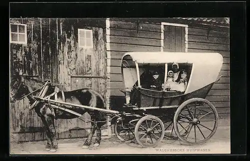 AK Walchersche Huifwagen, niederländische Familie in einer Pferdekutsche