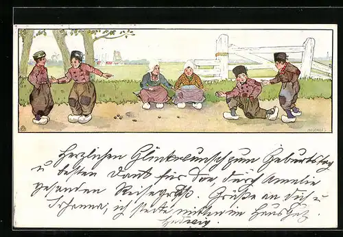 Künstler-AK Niederländische Kinder beim Spiel