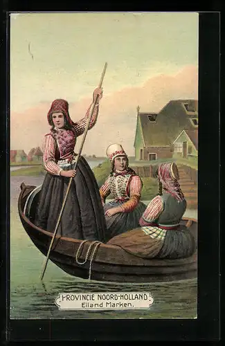 AK Provincie Noord-Holland, Eiland Marken, niederländische Frauen im Boot