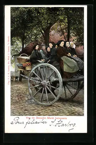 AK Van de Bossche Markt huiswaarts, niederländische Frauen auf einem Wagen