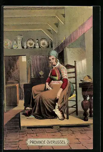 AK Provincie Overijssel, niederländische Frau in der Küche