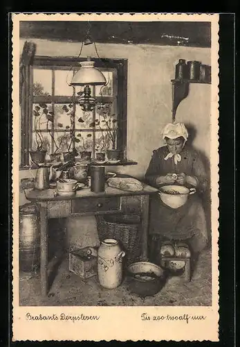 AK Brabants Dorpsleven, niederländische Frau bei der Küchenarbeit