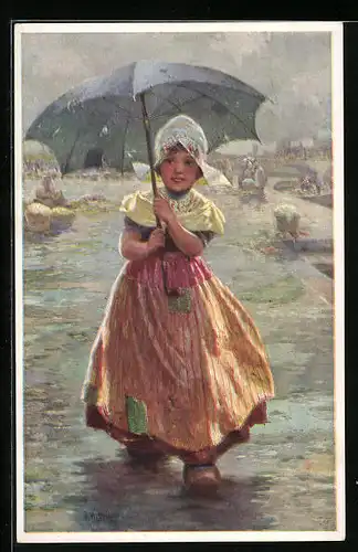 AK Niederländisches Mädchen mit Regenschirm