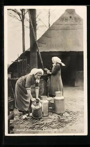 AK Brabantsch-Dorpsleven, Kannen schren, niederländische Frauen bei der Arbeit