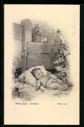 Künstler-AK Meta Löwe: Baby Stillvergnügt