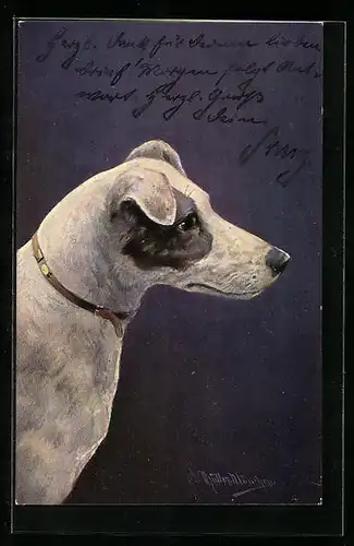 Künstler-AK August Müller - München: Jagdhund auf Wacht