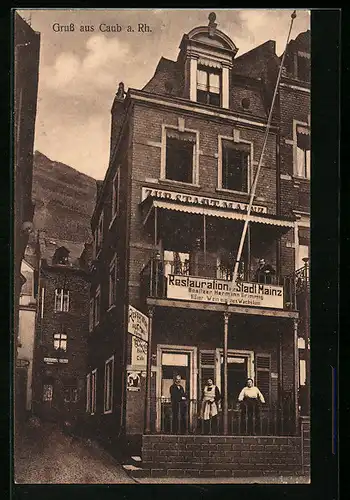 AK Caub a. Rh., Gasthaus Zur Stadt Mainz