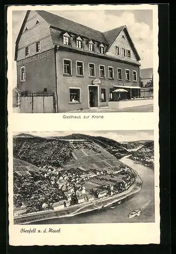 AK Oberfell a. d. Mosel, Gasthaus zur Krone, Totale aus der Vogelschau