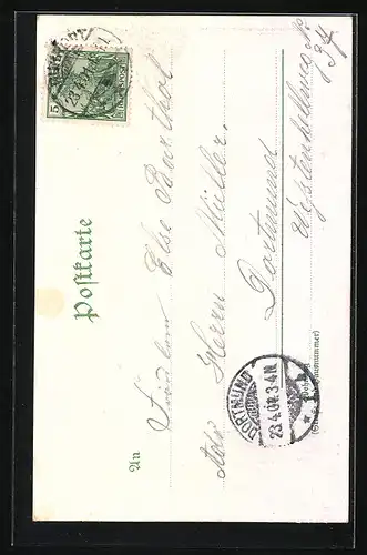 Lithographie Ruhrort, Kaiser Wilhelm-Denkmal, Eingang zum Kaiserhafen