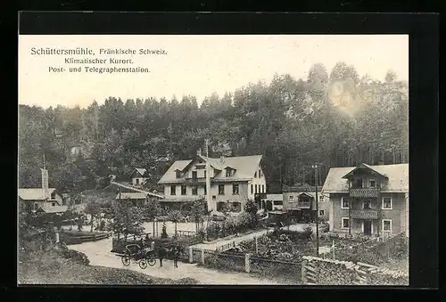 AK Schüttersmühle /Fränkische Schweiz, Blick auf den Kurort mit Post- und Telegraphenstation