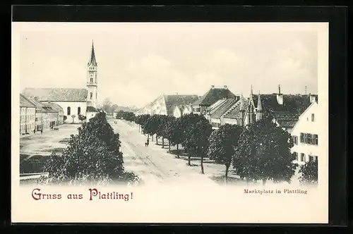 AK Plattling, Marktplatz mit Kirche
