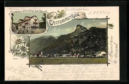 Lithographie Oberammergau, Hotel Wittelsbacher Hof