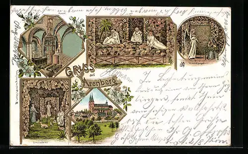 Lithographie Arenberg, Kansel, Einsiedelei, Schlafende Jünger