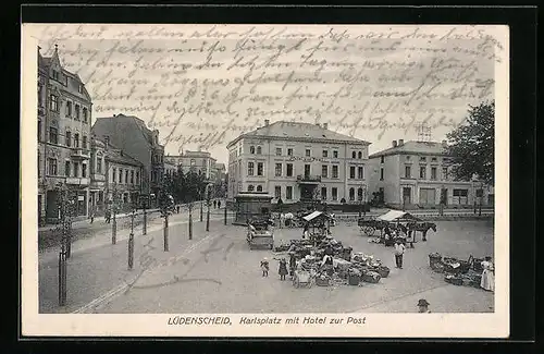 AK Lüdenscheid, Karlsplatz mit Hotel zur Post