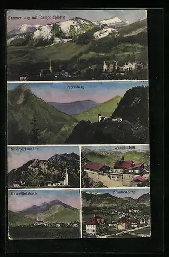 AK Brannenburg, Ortspartie mit Rampoldplatte, Wendelstein, Petersberg