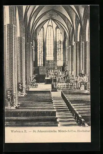 AK Werben a. E., St. Johanniskirche, Mittelschiff mit Hochaltar