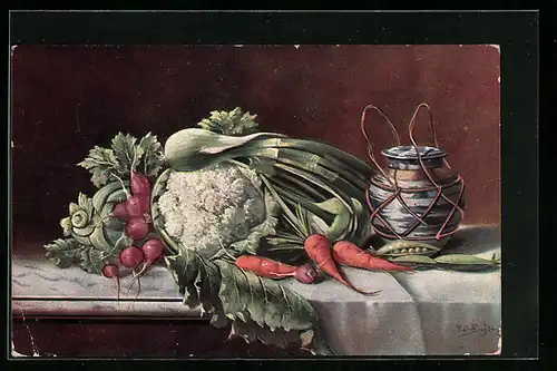 AK Blumenkohl mit Radieschen und Möhren