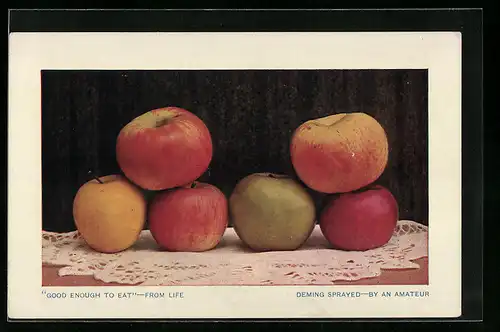 AK Äpfel auf einem Deckchen, Obst