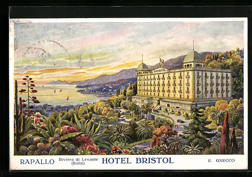 Künstler-AK Rapallo, Hotel Bristol, Riviera di Levante