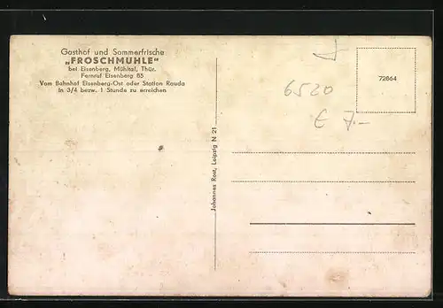 AK Eisenberg /Thür., Gasthof Froschmühle im Mühltal