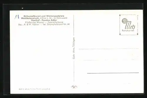 AK Waldkatzenbach im Odenwald, Gasthof-Pension Adler von A. & W. Köbler