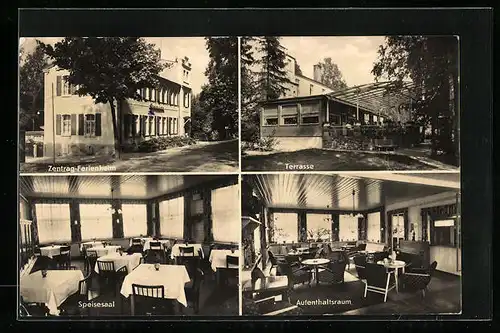 AK Mühlhausen i. Vogtl., Zentrag-Ferienheim, Innenansichten Speisesaal und Aufenthaltsraum