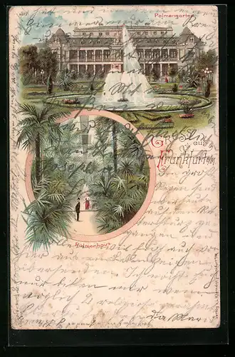 Lithographie Frankfurt-Westend, Palmengarten und Palmenhaus