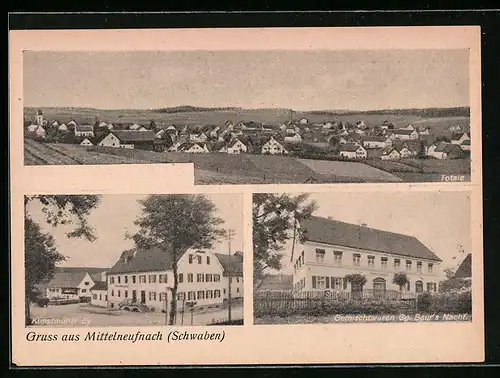 AK Mittelneufnach /Schwaben, Totalansicht, Kunstmühle Ey