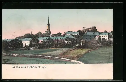 AK Schöneck i. V., Ortsansicht mit Kirche